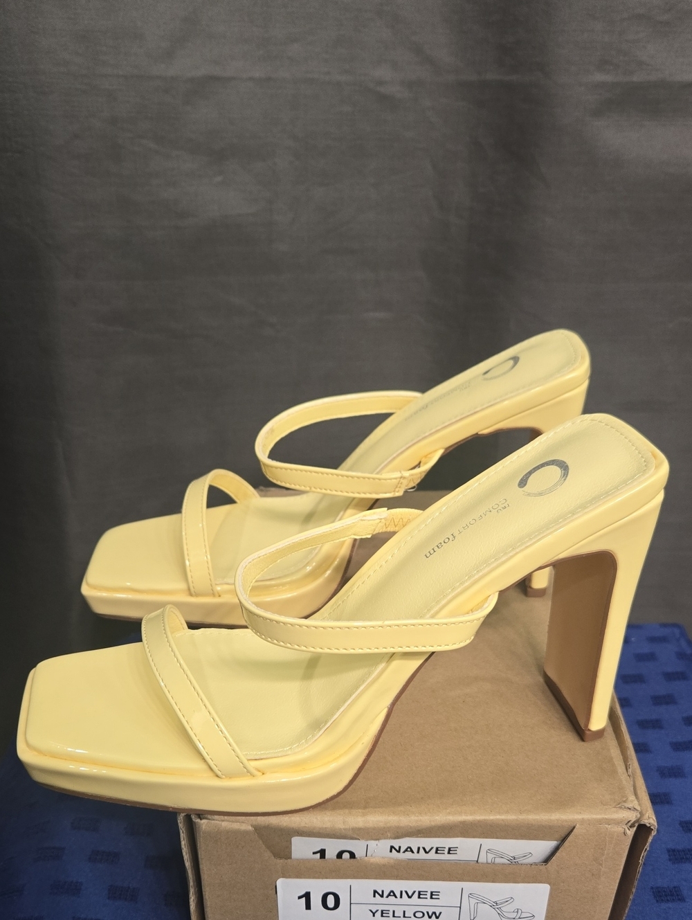 Yellow Square-Toe Block Heel Sandals